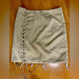 Corset story | nwot size r large | beige corset tie gartered pencil mini skirt